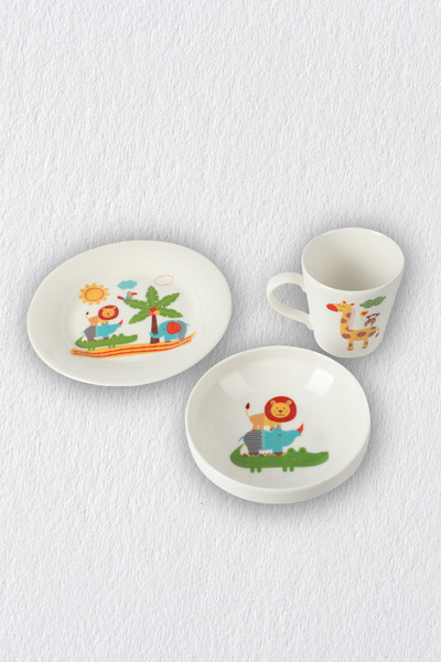 Tulu Porselen Tulu Porcelain 3-Piece Food Set Porcelain Mug, Plate and Bowl Aslanli