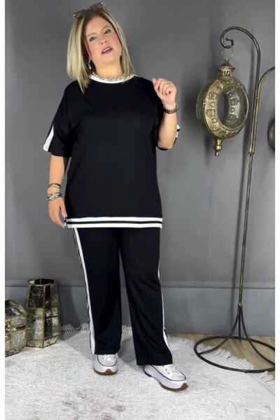 CAFCAF Plus Size Tracksuit with Striped Edges