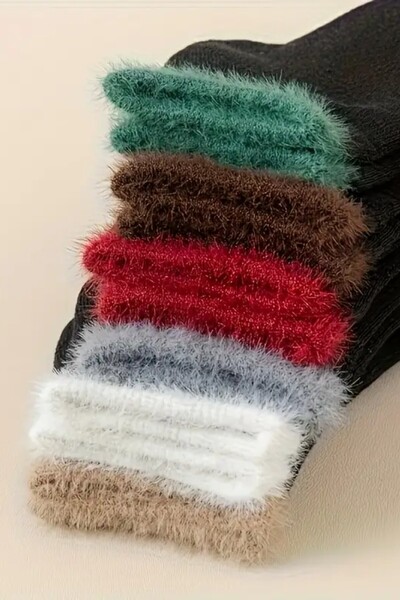 Hitit Socks Женски 6 чифта многоцветни плюшени топли и удобни ежедневни хавлии Термо пантофи Многоцветни