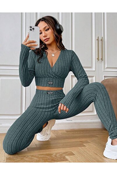 Oprah Kadın Uzun Kollu Crop Top ve Yüksek Bel Kadın Eşofman Takımı