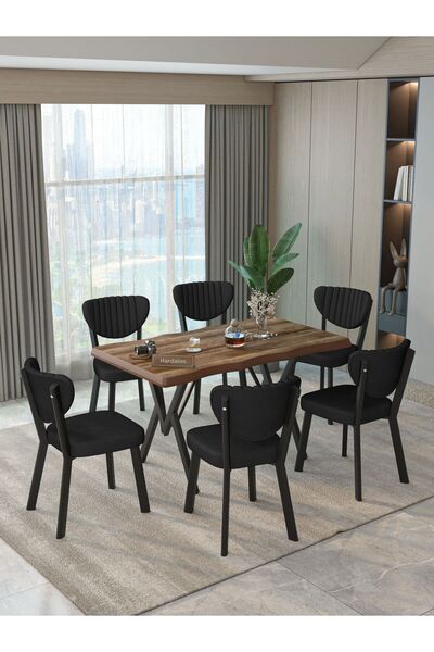 Hardalım Consept Mdf Kütük Masa 140x80 Elma Sandalye 6 Adet Babyface Kumaş Mu...