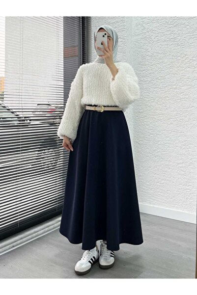 MELEK ARAZ Fusta evazată cu scuba bleumarin