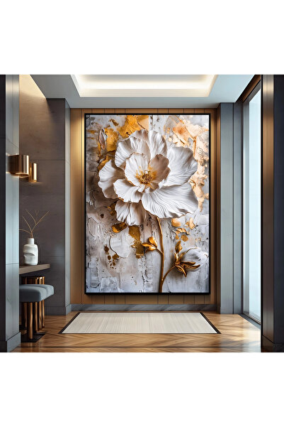 EMYA HOME Εικόνα σε καμβά με χρυσά λουλούδια με μαύρο μεταλλικό πλαίσιο