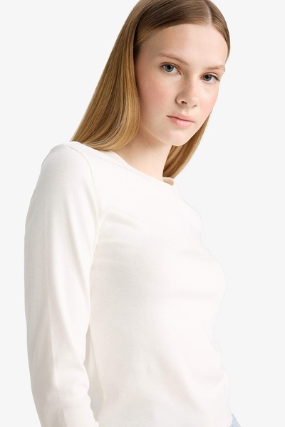 DeFacto Kadın Uzun Kol T-shirt E7797AX/WT32 OFF WHITE