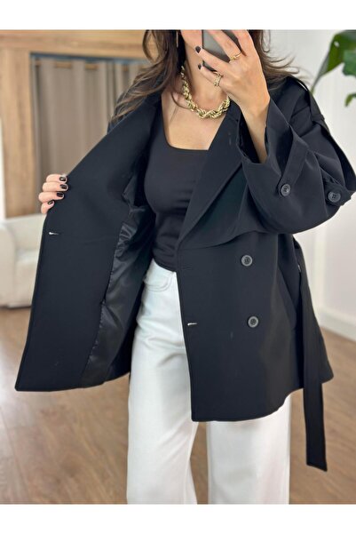 2she Oversize Düşük Omuz Trençkot - Siyah