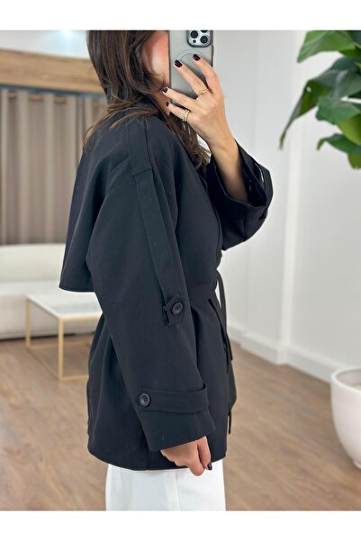 2she Oversize Düşük Omuz Trençkot - Siyah