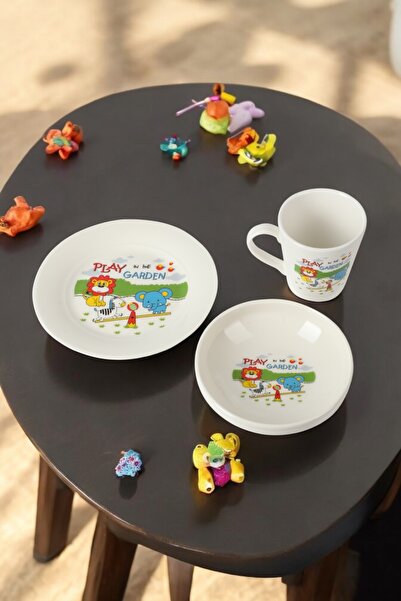 Tulü Porselen Tulu Porselen 3'Lü Mama Seti Porselen Kupa, tabak ve Kase Filli