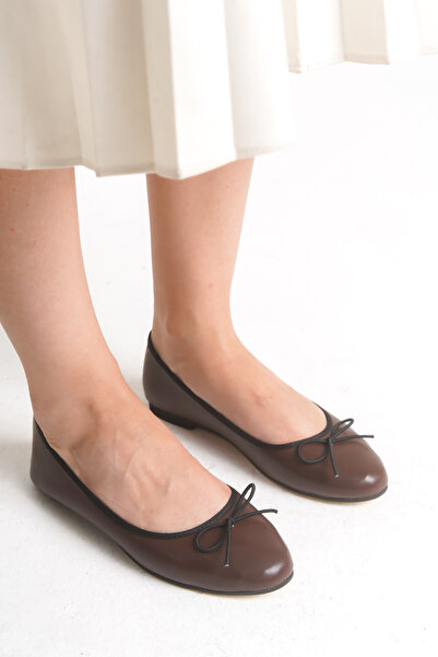 VONJE MARY Kadın Günlük Yuvarlak Burun Balerin Kahverengi Babet