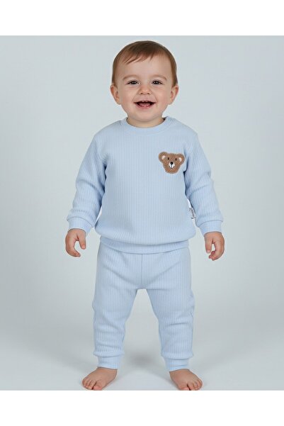 voyyo kids baby Erkek Bebek Ayııcık Nakışlı Fitilli Mevsimlik 6-9-12-18 Aylık Günlük Bebek Takımı
