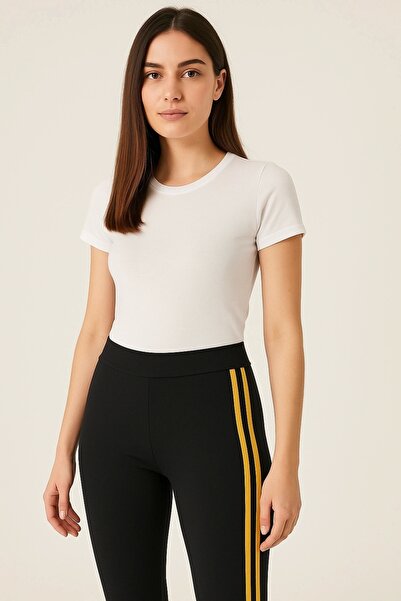 mzpkartan Women's Must-Have Leggings in Every Wardrobe with Yellow Side Stripes - Navy Blue