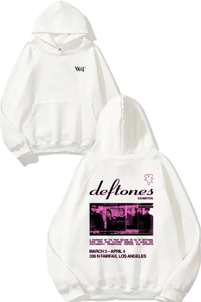 THEWERT Hanorac alb cu glugă cu imprimeu pe spate Deftones 19 Design