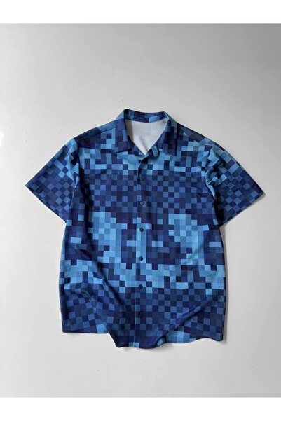 HAZEGO Two Thread Fabric Printed Shirt - Blue