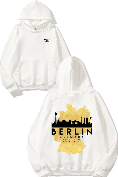 THEWERT Hanorac alb cu glugă cu imprimeu pe spate, Germania 4 Design