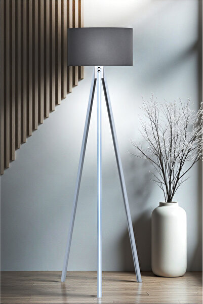 Lambazade Ahşap Gövdeli Gri Beyaz Detaylı Lambader Antrasit Başlık