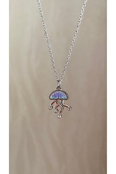 Petek Collection قلادة فضية من حجر الأوبال الصلب على شكل قنديل البحر، هدية عي...