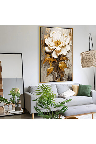 EMYA HOME Gold Metal Çerçeveli Pastel Çiçekler Kanvas Tablo