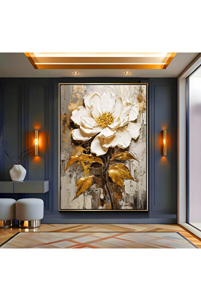 EMYA HOME Gold Metal Çerçeveli Pastel Çiçekler Kanvas Tablo