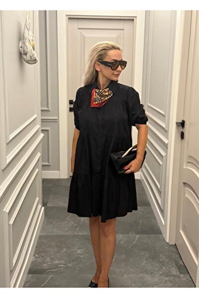 Muna Boutique Flounce Comfortable Fit Short Sleeve Women's Black Dress