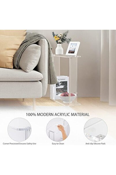 Slasa Clear Acrylic Narrow Side Table – 17.8 × 45.7 × 50.8 cm 2-Tier Modern End Table for Home