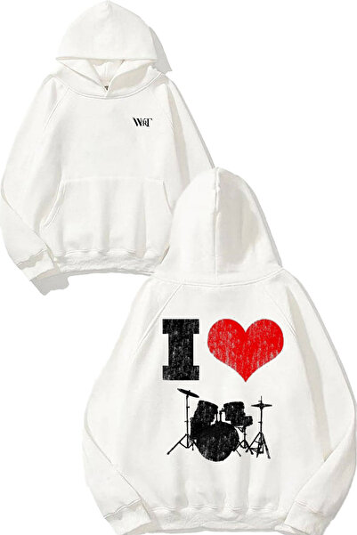 THEWERT Батерия Барабанна музика 3 Дизайн Гърба с печат Бяла суитшърт с качулка