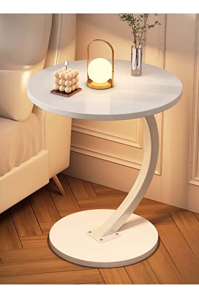 Generic Simple Scandinavian Style C-Shaped Coffee Table and Round Side Table (White)