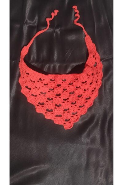 craftbaskitasarim Red Knitted Bandana with Heart Motif