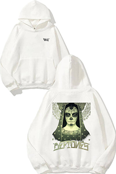 THEWERT Hanorac alb cu glugă cu imprimeu pe spate Deftones 18 Design