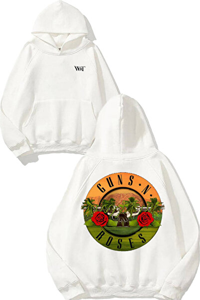 THEWERT Hanorac alb cu glugă cu imprimeu pe spate Guns n Roses 21 Design