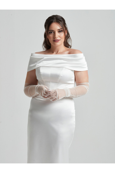Moda Alba Detachable Neckline Strapless Midi Length Plus Size White Engagement Wedding Evening Dress