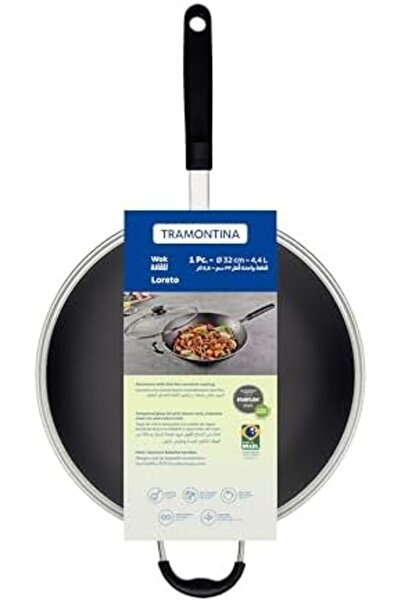 TRAMONTINA Loreto 32cm 4.4L Graphite Aluminum Wok Pan with Interior Starflon Max Nonstick Coating