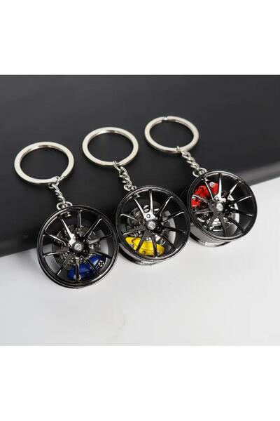 DAMMERUN Jant ve Fren Diskli Araba Anahtarlığı - 360 Derece Dönen Mekanizma- ...