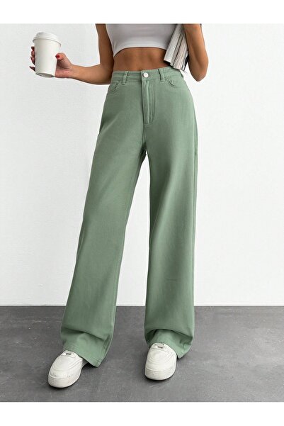 SHEVEGA Women's Water Green High Waist Linen Loose Palazzo Pants