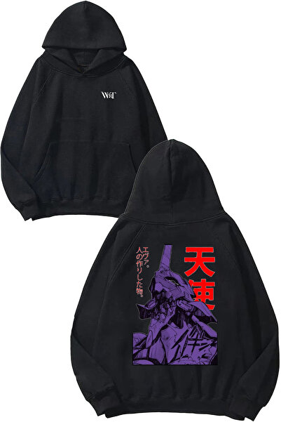 THEWERT Neon Genesis Evangelion 1 Design Back Printed Black Hooded Sweatshirt