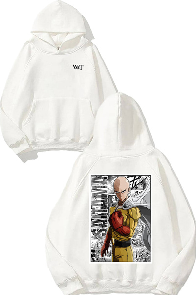 THEWERT One Punch Man 10 Design Back Printed White Hooded Sweatshirt