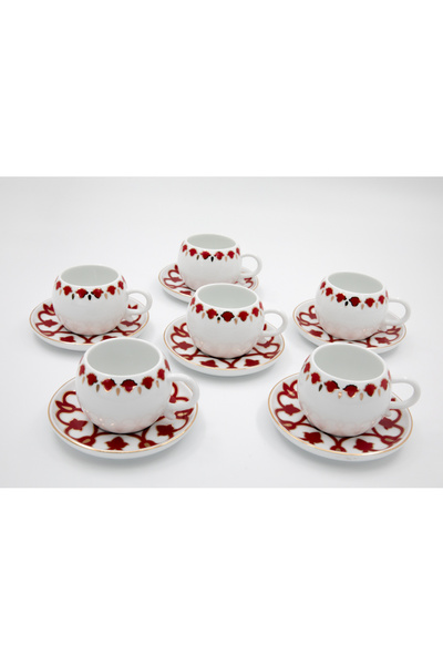 Dania Luxury Turkish Coffee Cup Set - 12 Pieces (6 Cups + 6 Saucers) Oriental taste, elegant presence.