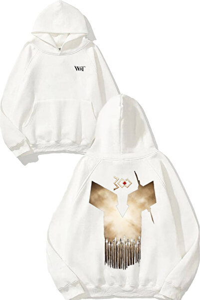 THEWERT Hanorac alb cu glugă cu imprimeu pe spate Spartan 10 Design