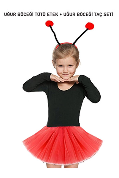 Generic Brand Red Ladybug Tutu Skirt and Red Ladybug Crown Set for Shows