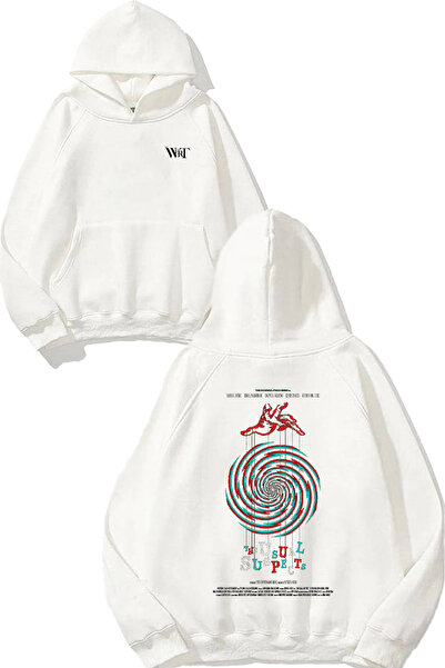 THEWERT Λευκό φούτερ με κουκούλα με στάμπα στην πλάτη The Usual Suspects 5