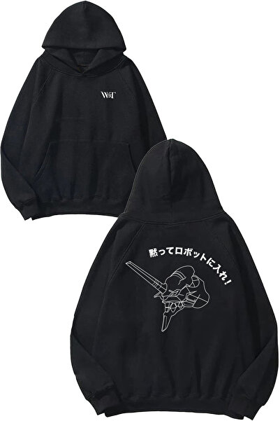 THEWERT سويت شيرت بقلنسوة أسود اللون مطبوع عليه تصميم نيون جينيسيس إيفانجيليون 8