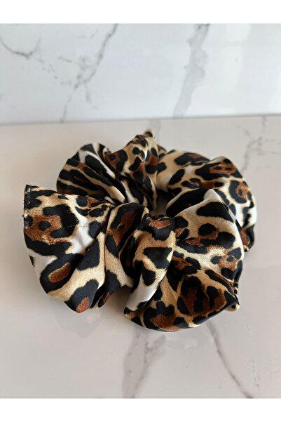 ShineByMe Saten Leopar Desen Scrunchie Toka Lastik Simit Toka