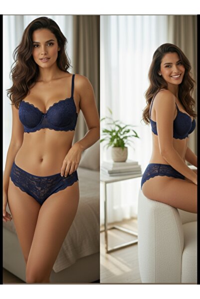 SADE طقم ملابس داخلية نسائية مبطن بحمالات قابلة للتعديل وحمالة صدر دانتيل أني...