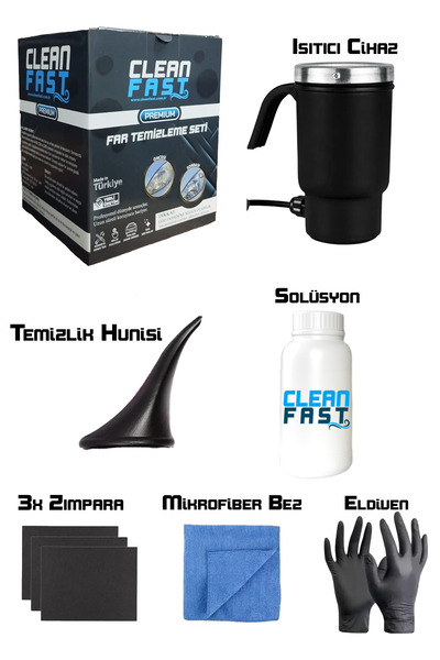 CF CLEANFAST Buharlı Araba Far Temizleme ve Parlatma Seti Yeni Nesil Premium 9 Parça Set