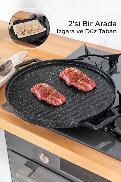 Elista Double-Sided Double-Handed Cast Iron Pan, Can Be Used as a Grill or fo...