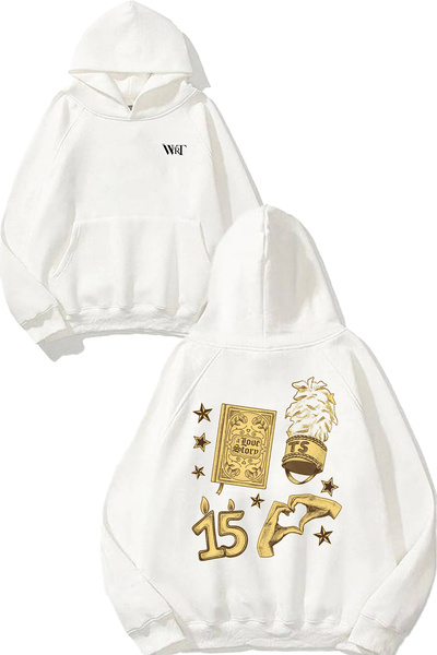 THEWERT سويت شيرت أبيض بقلنسوة مطبوع عليه تصميم تايلور سويفت 12