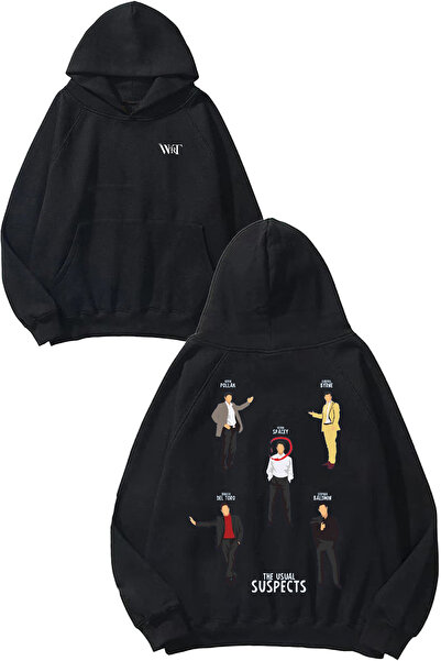 THEWERT Hanorac negru cu glugă cu imprimeu pe spate The Usual Suspects 6 Design