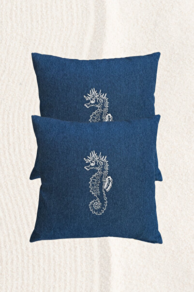 Elegancembroidery Deniz Temalı Denizatı Desenli Kırlent Kılıfı – Lacivert Kır...