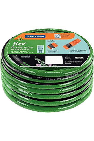 TRAMONTINA خرطوم حديقة من مادة PVC مع وصلة مرنة، طوله 10 أمتار، لونه أخضر.