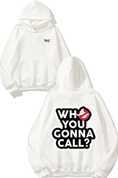 THEWERT Hanorac alb cu glugă cu imprimeu pe spate Ghost Busters 3 Design