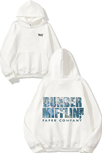 THEWERT Hanorac alb cu glugă cu imprimeu pe spate Dunder Mifflin Design