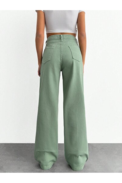 SHEVEGA Women's Water Green High Waist Linen Loose Palazzo Pants